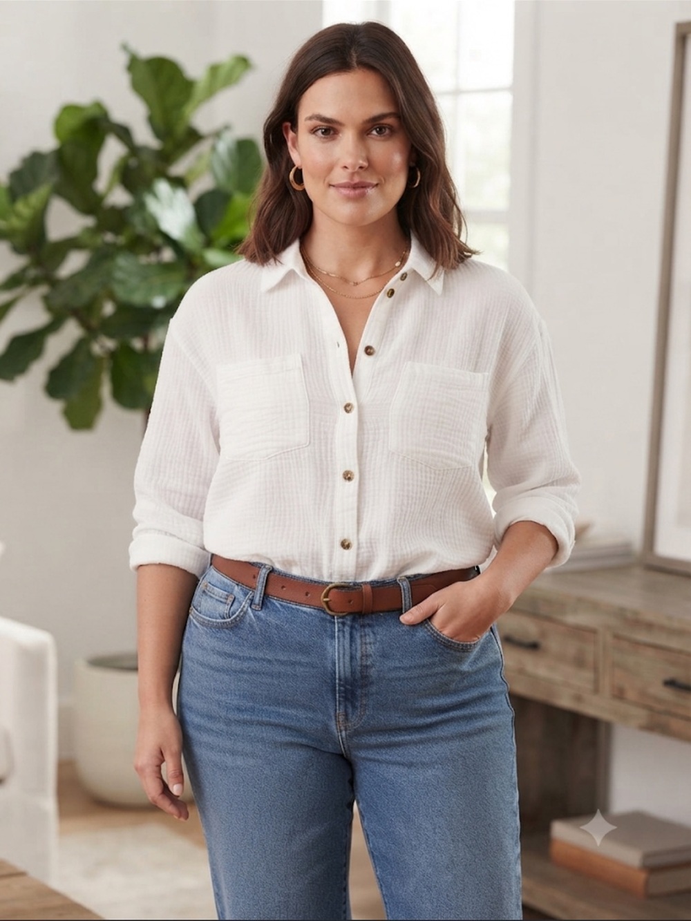H&M White Crinkle Gauze Button Front Shirt Oversized Cotton XXL
